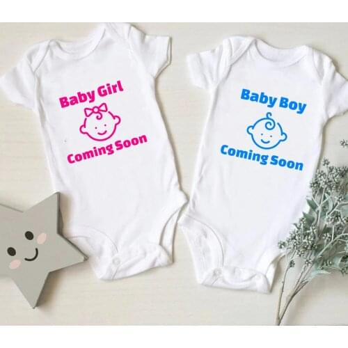 Pregnancy Reveal Baby Summer Clothes Baby Boy Girl Comming Soon Cotton Rompers Twin Outfit Jumpsuit 0-24M