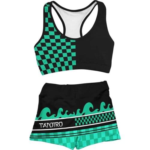 Demon Slayer /Kamado Tanjirou Cosplay Sportwear Summer 3D Print Vest Crop Top Shorts Two Pieces Set