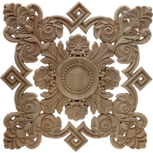 RUNBAZEF Square Unpainted Wood Carved Decal Corner Onlay Applique Frame For Home Furniture Wall Cabinet Door Decor Crafts