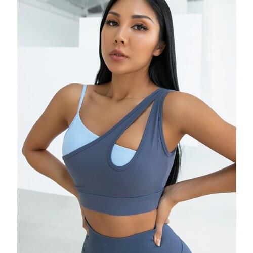 Summer Asymmetrical Neckline Wireless Fitness Sports Bra Top Women Mid Support Padded Workout Yoga Gym Everyday Bras Brassiere
