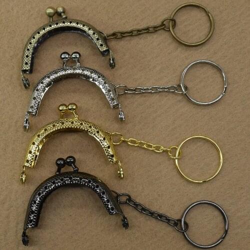 5CM Metal Frame Handle Kiss Clasp Arch with Key Chain for Bag Handbag Purse Diy Metal Clasps Coin Purse Frames Handle