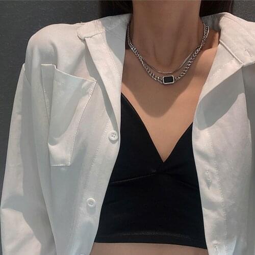 2021 Fashion New Silver Rectangle Pendant Necklace Men Trendy Simple Alloy Chain Men Necklace Womens Jewelry Gifts 2021 Trend