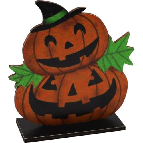 Cartoon Pumpkin Witch Hat Wooden Sign with Base Halloween Table Decoration Centerpieces Tier Tray Party Dinner Coffee Desktop
