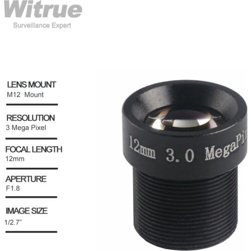 Witrue HD CCTV Camera Lens 3 Mega pixel 12MM M12 * P0.5 Mount Aperture F1.8 1/2.7" for Security Cameras