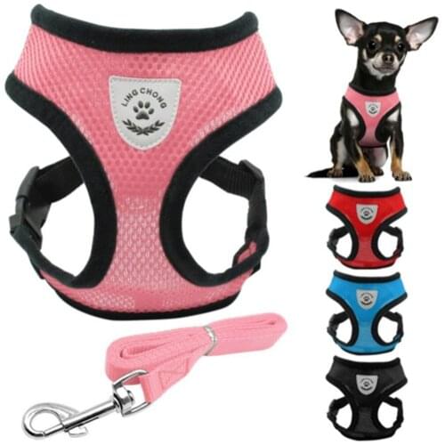 Breathable Mesh Small Dog Pet Harness and Leash Set Puppy Cat Vest Harness Collar For Chihuahua Pug Bulldog Cat arnes perro