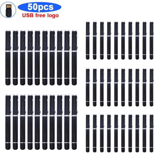 50pcs free logo Usb flash drive Metal pendrive 128GB 64GB 32GB 16GB 8GB 4gb cle usb 2.0 Ballpoint pen flash pen drive memory usb