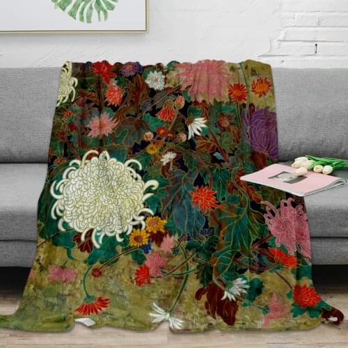 Flower Japanese Painting Throw Blanket Warm Microfiber Blanket Blankets For Beds Home Decor