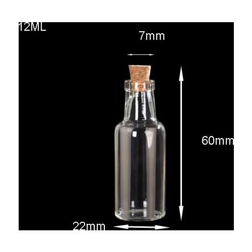 50pcs 22x60x7mm 12ml Transparent Glass Wishing Bottles With Cork glass sample Jar Perfume essential oil vial pendants Gift