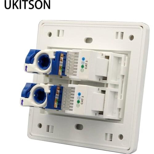Two Ports Corkscrew CAT 6 RJ45 Network LAN Connector Wall Outlet With 2 Socket CAT3 RJ11 Face Panel 86