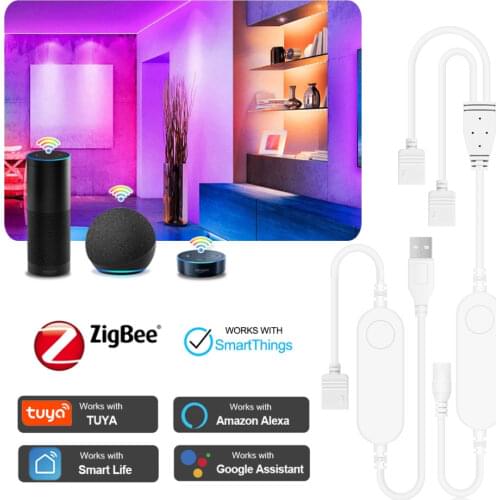 Tuya Zigbee DC5V 12V 24V 5050 RGB RGBW Smart LED Strip Controller APP / Voice Control For Alexa Echo Google / SmartThings