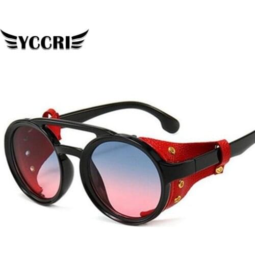 Retro Round Frame Punk Steam Male Sunglasses Personality Leather Case Windproof Female Goggles Driving Glasses Gafas De Sol Man