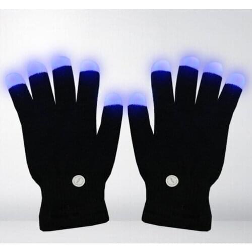 Pair LED Gloves Finger Lights Fingertips Flashing Color Changing Luminous Black Gloves for Christmas Dance Party Costume