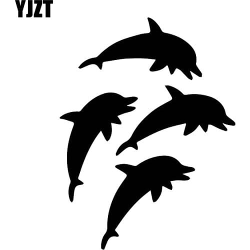 YJZT 18CM*13.5CM（One Group）Cute Little Dolphin Children Decorative Decals Family Car Personality Stickers Black/Silver C30-0152