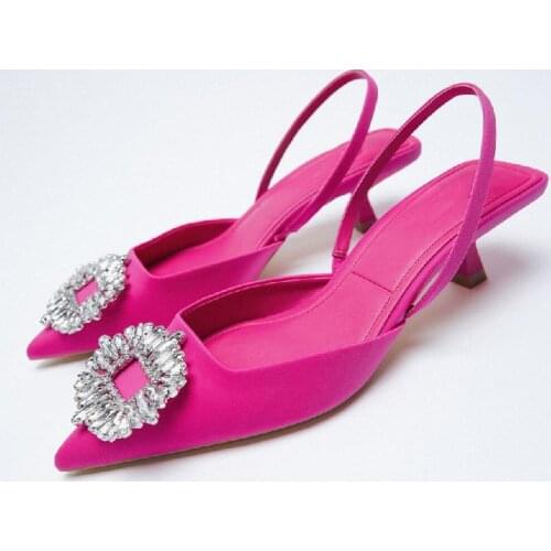2021 Summer New Single Shoes Women Brethable Fashion Pointed Toe High Heels Sexy Rhinestone Stiletto Muller Sandals And Slippers