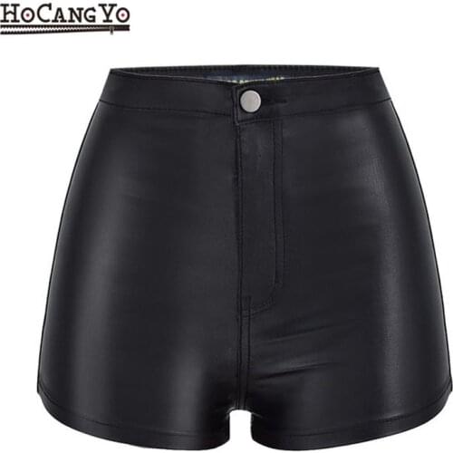 Women High Waist PU Leather Shorts Super Elastic Faux Leather Coated Short Jeans Women Sexy Night Club Style Skinny PU Shorts
