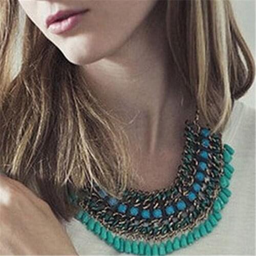 Trendy Bohemian Beads Weave Pendants Necklaces For Woman Punk Fashion Jewelry Crysatl Handmade Maxi Choker Necklaces 2021 New