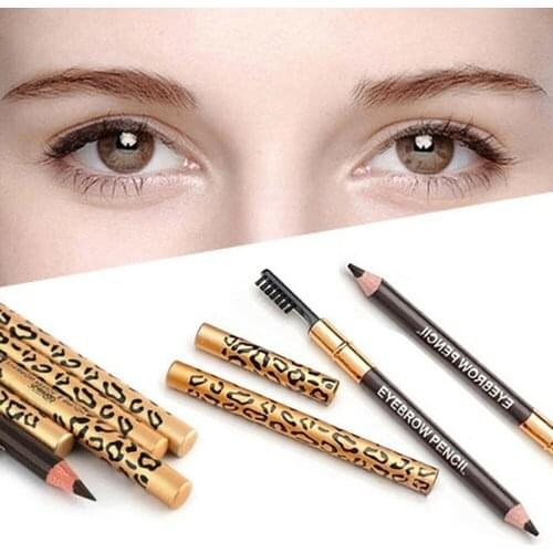 1pcs Eyebrow Pencil With Leopard Design Double Head With Brush Waterproof Sweatproof Eyebrow Pencil Make Up Tools NE