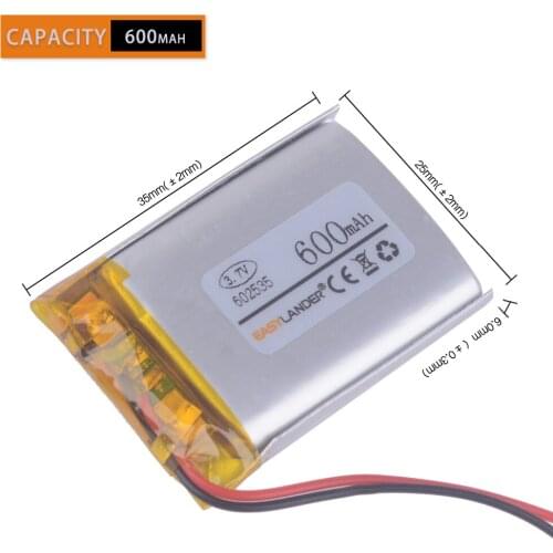 3pcs/Lot 3.7V 600mAh 602535 Rechargeable li-Polymer Li-ion Battery For bluetooth MP3 Game Player mouse speaker toys 062535