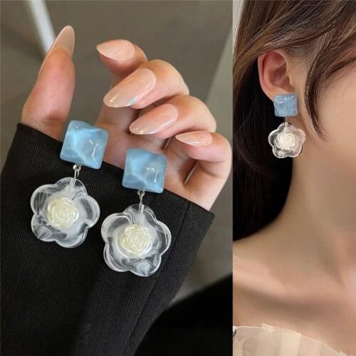 YANGLIUJIA White And Transparent Acrylic Earring Sweet Vintage Fashion Joker Stud Earrings Girls Birthday Party Wedding Jewelry