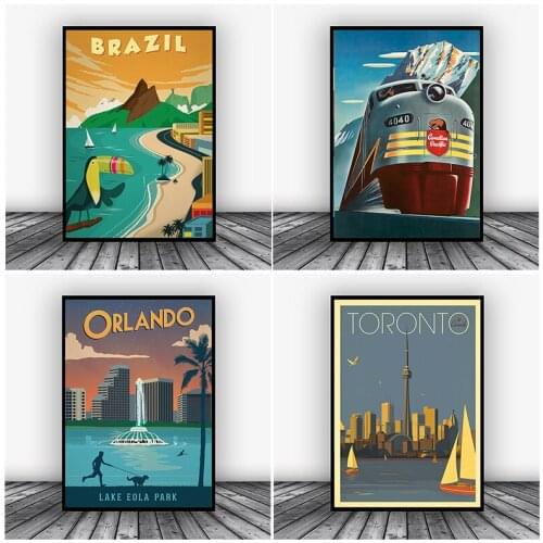 Brazil Toront Orlando City Travel Poster Canvas Prints Vintage Landscape Decorative Painting Cartoons Travel Attractions Poster
