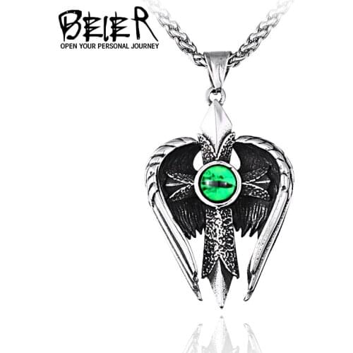 BEIER Feather Angel Wing Pendant Necklace With evil eye for Male Fashion Rope Chain Choker Vintage Jewelry Boys Jewelry LHP128