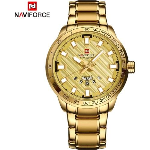 NAVIFORCE Luxury Brand Mens Sport Watch Gold Full Steel Quartz Watches Men Date Waterproof Military Clock Man relogio masculino