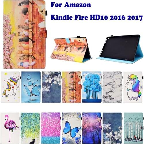 Case for Amazon Fire HD 10 2015 2017 Case Cover For Amazon Kindle Fire HD10 7th 10.1" Flip PU Leather Tablet PC Cat Unicorn
