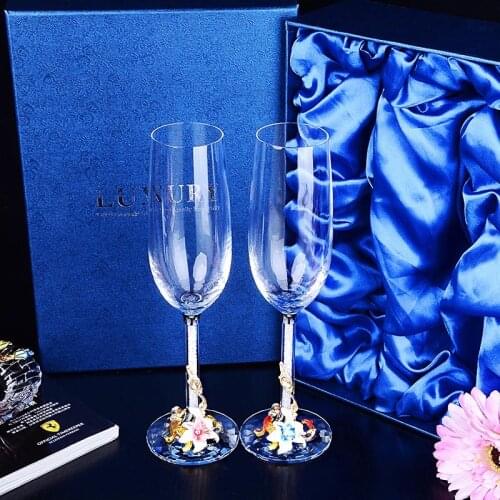 European Crystal Wine Glasses High Quality Champagne Flutes Glasses Wedding Supplies Gift Box Enamel Plating Goblet Decor C023