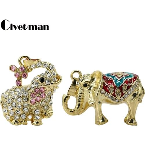Pen Drive Elephant 64GB 32GB 16GB 8GB 4GB Metal Crystal Necklace Pendant USB Flash Drive 128GB 256GB Pendrive Memoria USB Stick
