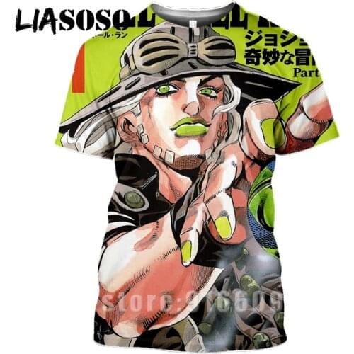 LIASOSO Anime Tees 3D Print Modis T shirt Men Women Harajuku Jojos Hip-hop Bizarre Adventur Streetwear T-shirt Rock Shirts Mens