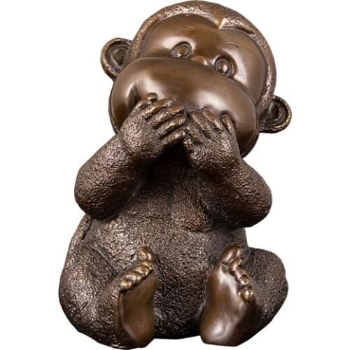 Ivorique HD051 Bronze Art Decor Bronze sitting monkeys sculpture antique monkey statue for Home Table Decoration