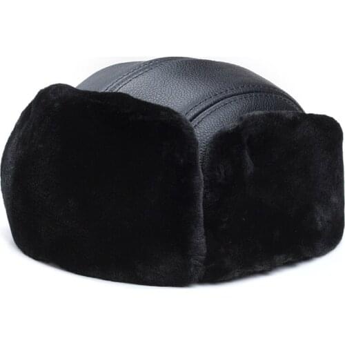 Leather Lei Feng Hat, Middle Ear Protection, Mens Middle-Aged And Old Peoples Winter Outdoor Velvet Warm Cow Leather Caps