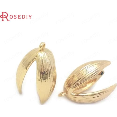 38488)10PCS Diameter 10MM 24K Gold Color Brass with Half Hole Pin Leaves Beads Caps Charms Pendants Jewelry Making Supplies