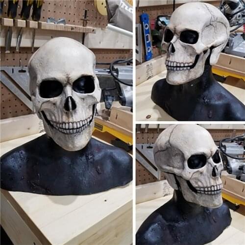 Halloween Full Skull Masks Mouth-moving Skull Movable Mouth Skull Maskk Cover Haunted House Decoration Latex Horror Ornaments