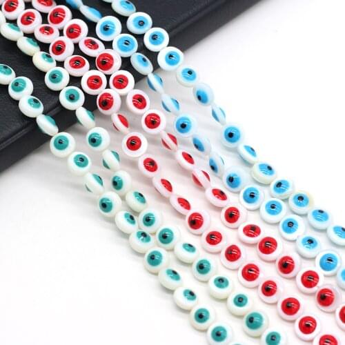 Fashion Round Flat Shape Evil Eye Beads Natural Shell Double-Sided Two-Color Beads for Bracelet Necklace DIY Jewelry Making 8mm