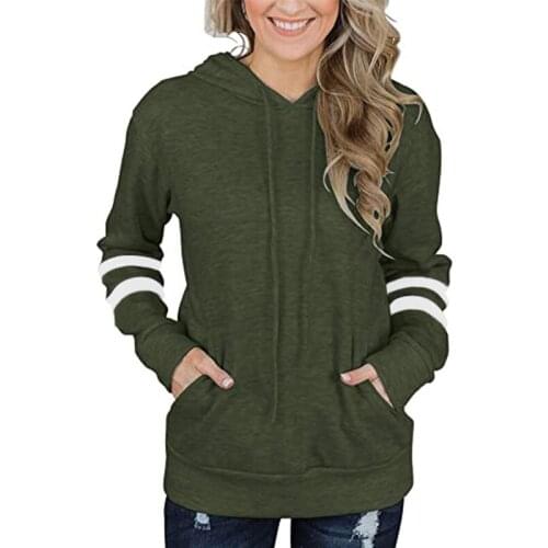 Fashion Front Pocket Sweatshirt Women Solid Green Long Sleeve Loose Hoodies Pullovers Autumn Drawstring Sweatshirt Plus Size