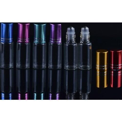 MUB - 5ML (5Pieces/Lot) Clear Glass Essential Oil Roller Bottles with Metal Roller Balls Aromatherapy Perfumes Lip Balms Roll On
