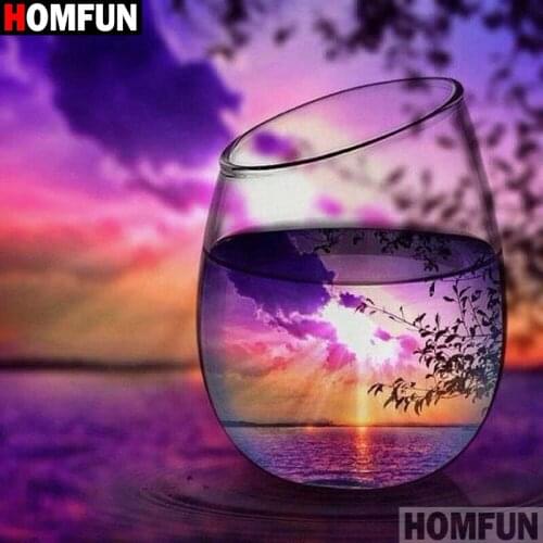 Homfun Full Square/Round Drill 5D DIY Diamond Painting "Cup sunset scenery" 3D Embroidery Cross Stitch Home Decor Gift A13056