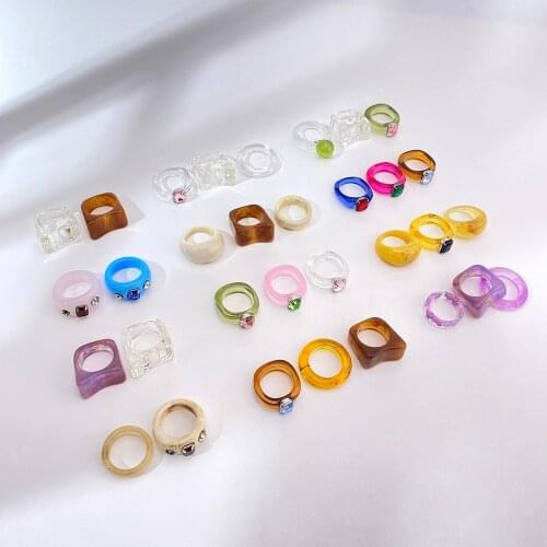 VKME Transparent Resin Acrylic Rings Set For Women Rhinestone Colourful Geometric Womens Ring 2021 New Jewelry Party Gifts