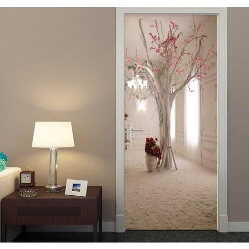 Modern Creative Floral Tree Wall Door Sticker Living Room Dining Room Wallpaper Romantic Home Decor Paste PVC Waterproof Sticker