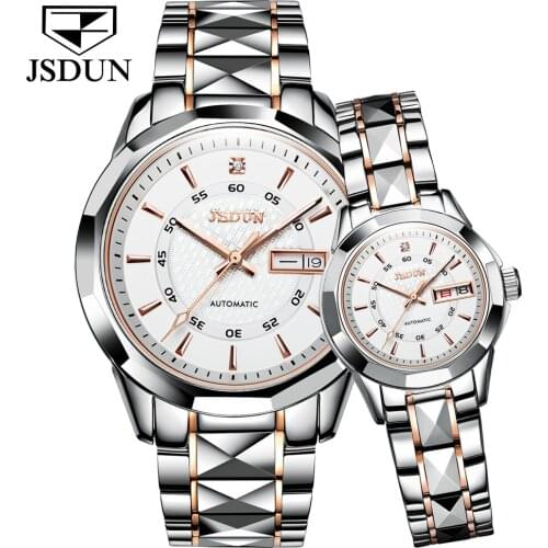 JSDUN 2021 New Classic Couple Automatic Watch Waterproof Mechanical Watch Tungsten Steel Mens and Womens Business Watches 8014