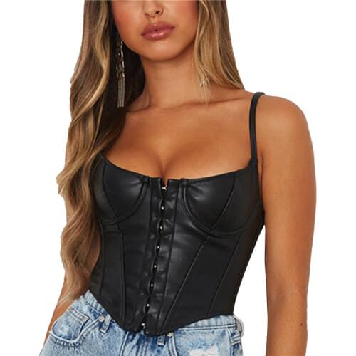 New Girls Punk Condole Belt PU Leather Short Vest Temperament Slim Body Outside Wear Sexy Club Women Camisole 3 Color Wholesale