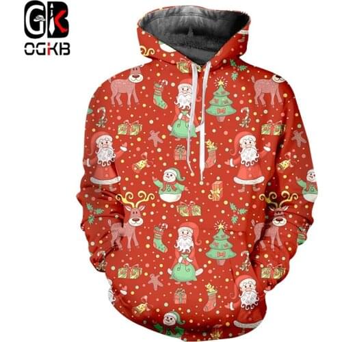 OGKB Mens New Personality Large Size Leisure Christmas Hoodies 3D Printed Snowman Gift Box Best Selling 6XL