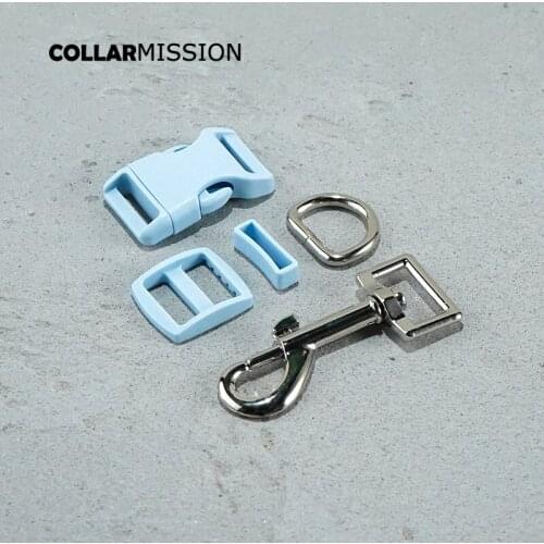 Plastic buckle+Tri-Glid+square keeper+D ring+metal dog clasp/set)High quality 20mm light blue webbing bag DIY dog collar parts