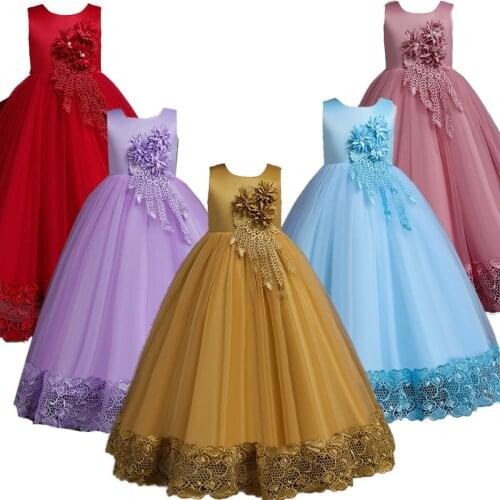 Girls Princess Dress For 4 to 14 Years Children Wedding Lace Long Elegant Dress Party Pageant Formal Evening Dresses for Teen