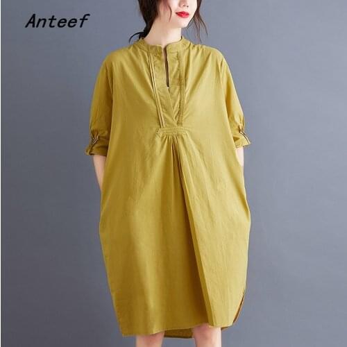 Short sleeve cotton linen vintage dresses for women casual loose midi summer dress elegant clothes 2021 sundress