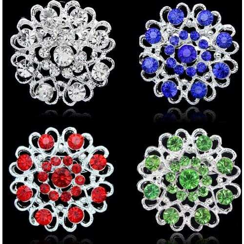 Assorted Colors Plated Crystal Rhinestone Diamante Brooch Pins for Wedding Bridal Party Heart Bouquet DIY Accessories Gift AB002