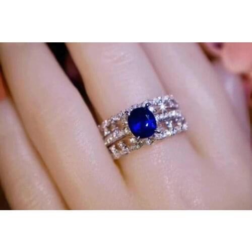 Luxurious Wide wave two wears S925 silver natural blue sapphire gem ring natural gemstone ring woman girl weddings gift jewelry