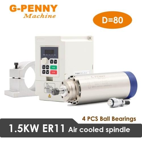 Air Cooled Spindle 1.5KW ER11 Diameter 80mm CNC Wood Working Spindle 4 PCS Bearings 24000rpm & 1.5KW QL Inverter & 80mm Bracket