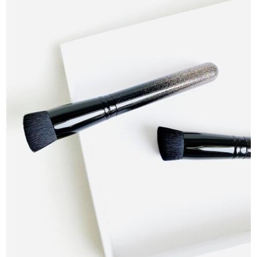 Synthetic Slanted Flat Top Foundation Makeup Brush 472SES - Limited Dazzle Black Handle - Round Smooth Flawless Cosmetics Brush